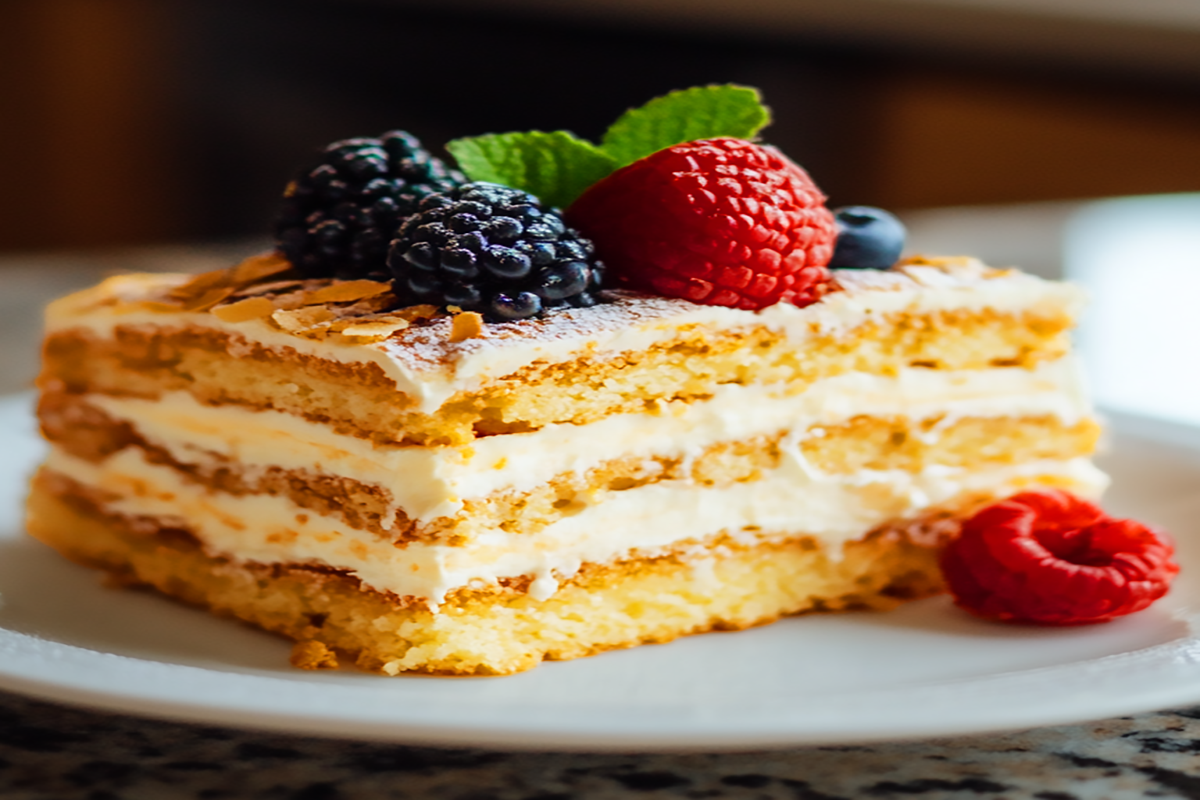 Elegant-Napoleon-Cake-with-Cream-Layers-and-Fresh-Berries